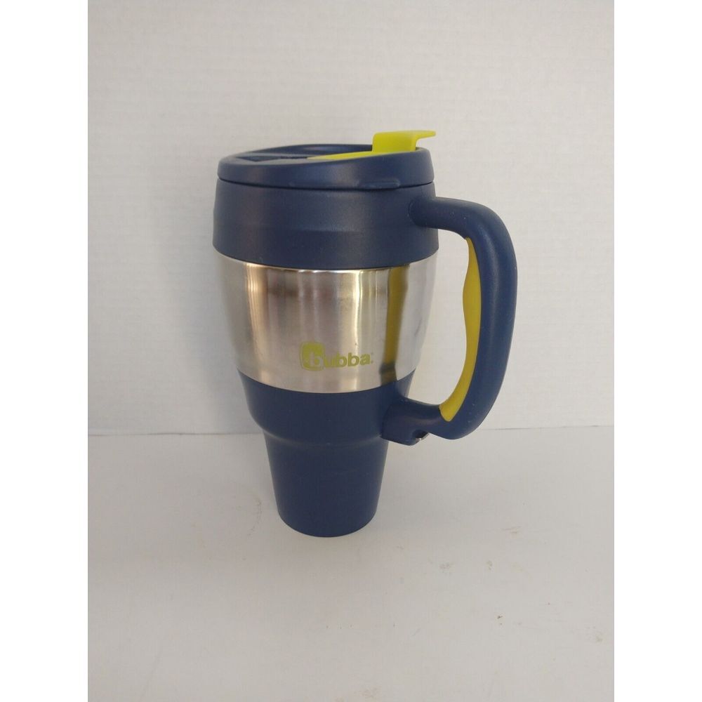 Bubba Insulated Travel Mug Navy Blue Yellow Stainless Steel Cup‎ Holder Friendly